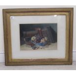 Late Victorian British School - a still life study, soft fruit in a bowl, by books on a table