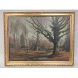 WB Rowe - ancient woodland trees  oil on board  bears a signature  10" x 13.5"  framed