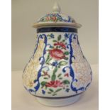 An 18thC Chinese porcelain pear shape jar and cover, decorated in famille rose for the Indian market