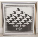 After MC Escher - 'Sky and Water'  monochrome print  19" x 19"  framed