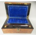 A mid Victorian figured veneered walnut and inlaid lacquered brass writing box with straight sides