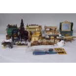 Dolls house furniture and accessories: to include a handcart and kitchen furnishings