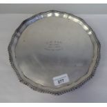 A Georgian style silver salver with a raised piecrust and gadrooned border  London makers mark