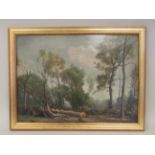 WB Rowe - felled trees in a woodland glade  oil on board  bears a signature  10" x 13.5"  framed