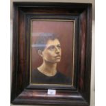 Sarah Spencer - 'Portrait of Chris'  oil on board  bears a label verso  12.5" x 8"  framed