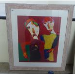 In the manner of Colin R Pounter - an abstract study, two figures  mixed media  21" x 15"  framed