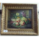 20thC School - a still life study, flowers  oil on panel  7.5" x 9"  framed