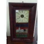 A late Victorian American mahogany veneered cased wall clock; the 30hr movement faced by a painted