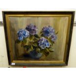 Sheila Lutley - a still life study, mixed flowers in a vase  oil on canvas  bears a signature  20" x