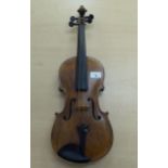 An early 20thC violin with an inlaid purfled edge and a one piece back  14"L