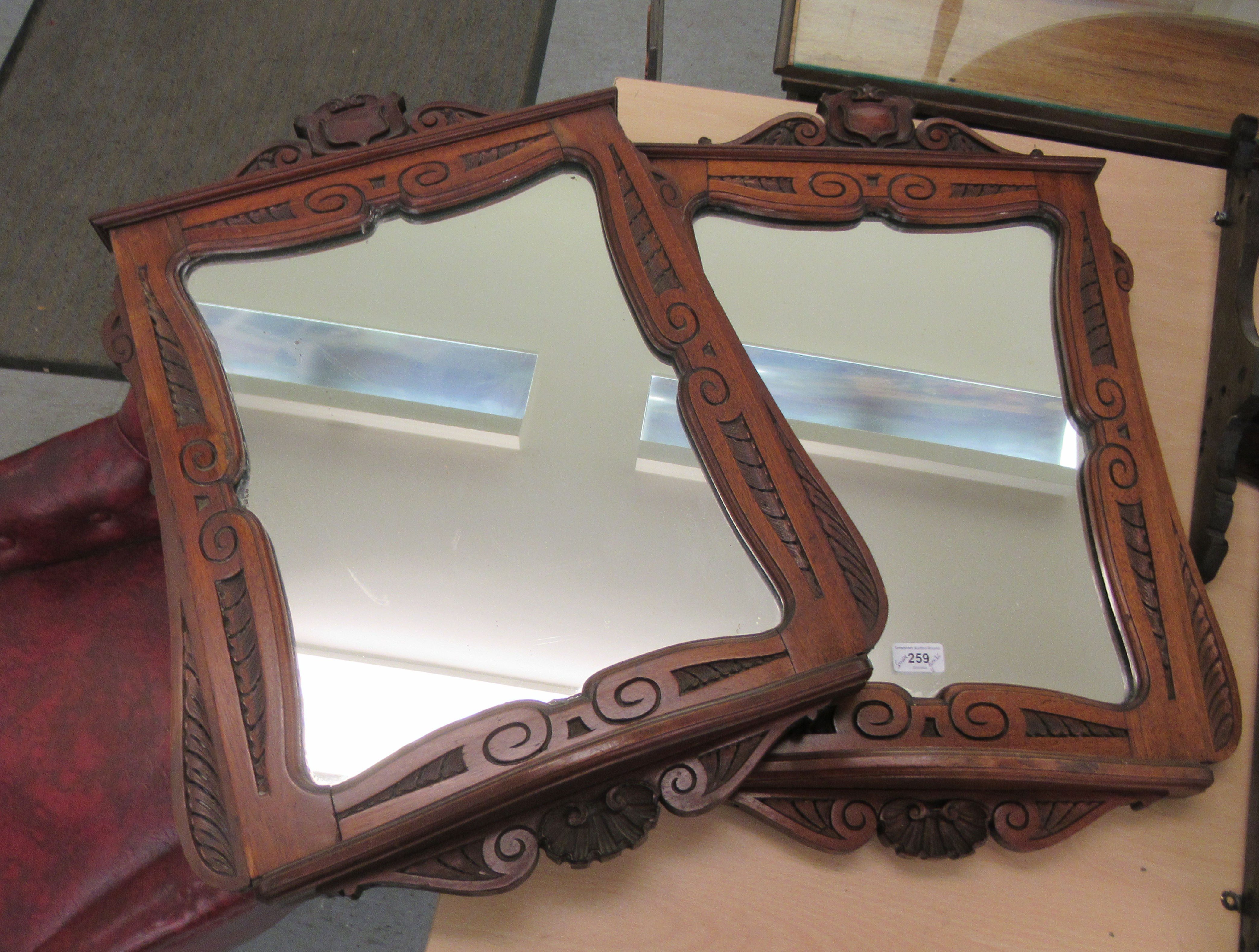 Small furniture: to include a late Victorian mahogany framed hall mirror  25" x 19" - Image 2 of 3