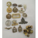 Military cap badges and buttons: to include Yeomanry Sharpshooters  (Please Note: this lot is