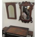 An early 20thC Indian brass inlaid teak tray  25" x 16"; a Chippendale mahogany framed mirror  24" x