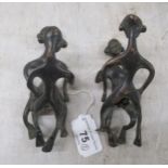 A pair of modern cast metal tribal fertility figures  5"h