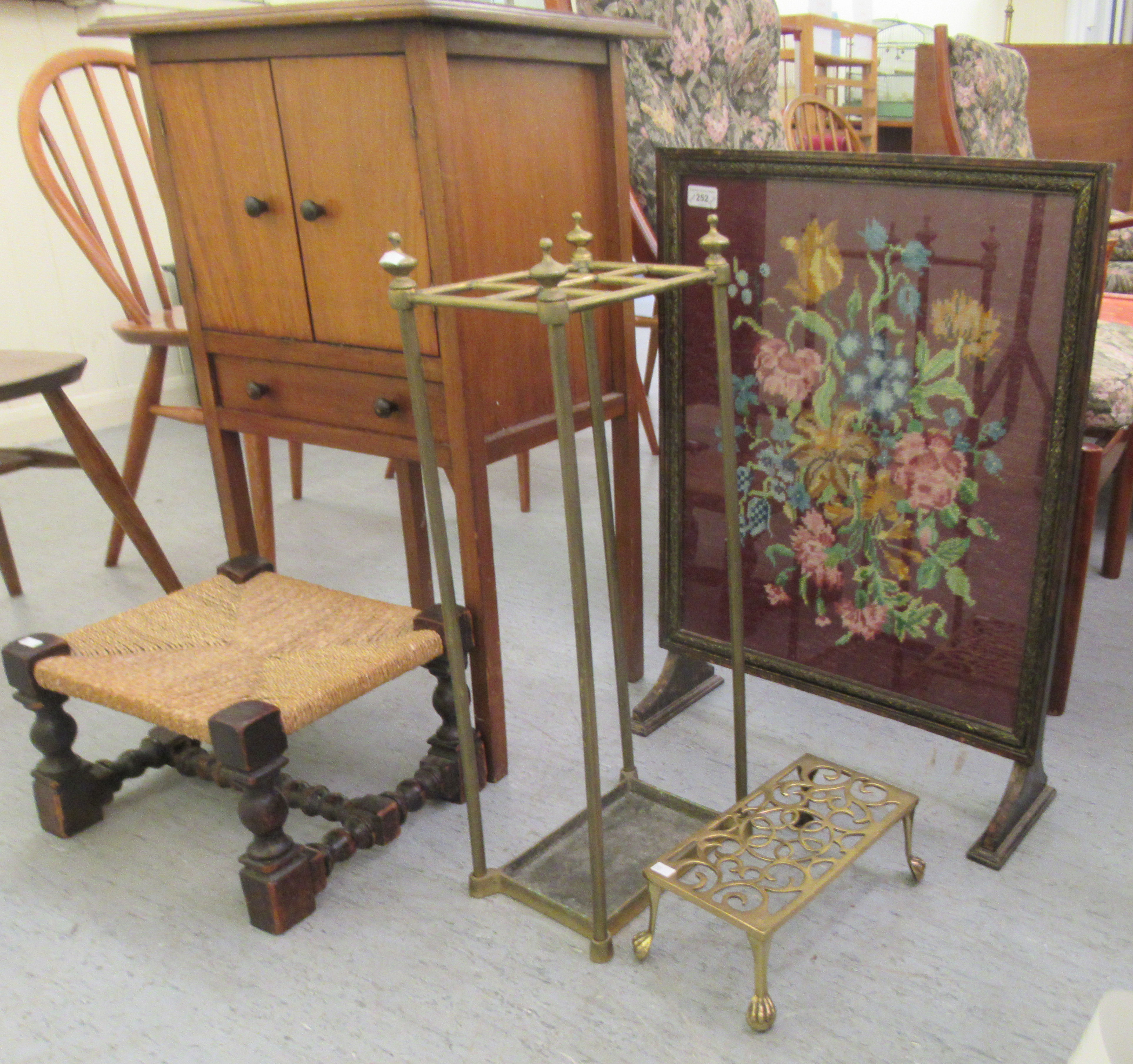 Small furniture: to include a mid 20thC brass six division stickstand  24"h  9"w - Image 3 of 3