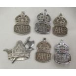 Six various silver and white metal ARP and associated World War II badges (Please Note: this lot