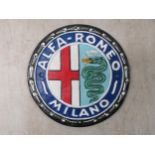 A painted cast metal sign 'Alfa Romeo'  9"dia