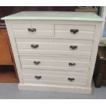 An Edwardian green and white painted five drawer dressing chest, on a plinth  39"h  40"w
