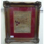 An 18thC unidentified document with four wax seals  8" x 10"  framed