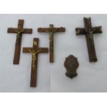 Four late 19th/early 20thC Continental crucifix  largest 11"h; and a contemporary holy water