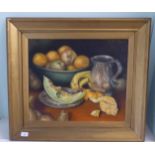 W Rogers - a still life study, items on a table  oil on canvas  bears a signature  17" x 20"  framed