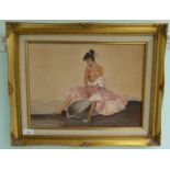 G Patching - a seated nude model in the manner of William Russell Flint  oil on board  bears a