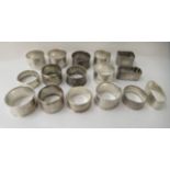 Silver napkin rings  various forms  mixed marks