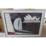 20thC Australian School - a sea view of Sydney Opera House  mixed media  bears an indistinct