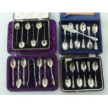 Four cased sets of silver tea/coffee spoons  mixed marks