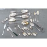 A miscellany of silver and white metal flatware, mainly teaspoons  mixed marks