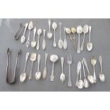 A miscellany of silver and white metal flatware, mainly teaspoons  mixed marks