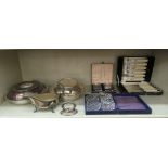 Silver plated and other tableware: to include boxed flatware, tureens and cut glass napkin rings