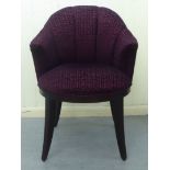 A modern Orior bedroom chair, the enclosed shell design two-tone burgundy/silver fabric