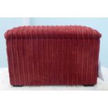 A Paul Raine Furnishings red fabric upholstered box stool with a hinged top  10"h  16"w