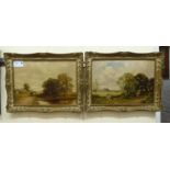 WH Waring - a pair of late 19thC landscapes, depicting farmworkers and animals before woods and