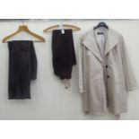 A Four Seasons of London raincoat  size L; and two pairs of other trousers  size 10