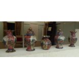 Five items of 20thC Japanese crackle glazed and overpainted vases  various forms, each decorated