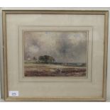 R.Cox - an open landscape with a windmill beyond  watercolour  bears a signature  7" x 9"  framed