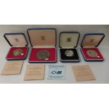 Four Royal Mint silver coins: to include a Queen Elizabeth II £2 coin for 1986  cased