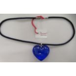 A Baccarat blue glass, heart shaped pendant necklace  boxed