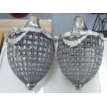 A pair of white metal, inverted bell design light fittings with cut glass inserts  22"h