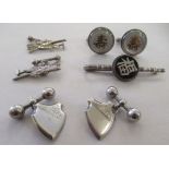 Silver and white metal items of personal ornament: to include a tiepin; and a pair of aeroplane
