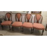A set of four late 19thC French walnut framed salon chairs, each with an upholstered back pad and