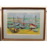 After Roger Worms - beached and moored small boats  Limited Edition 215/200 lithograph  bears a