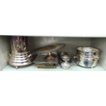 Silver plated tableware: to include an ice bucket  9"dia; and a hor's d'oeuvre cart