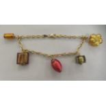 A 9ct gold bracelet with coloured glass charms