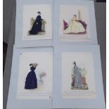 A series of four late 19thC French fashion studies  watercolours  bearing text & variously dated