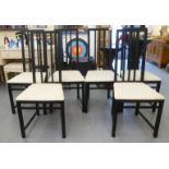 A set of six modern Italian Montina ebonised framed dining chairs, each with a slatted back and