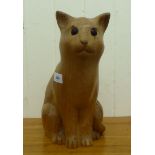 A carved pine model, a seated cat  12.5"h