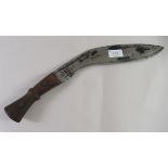 An early 20thC kukri, on a wooden and iron handgrip  the blade 12"L